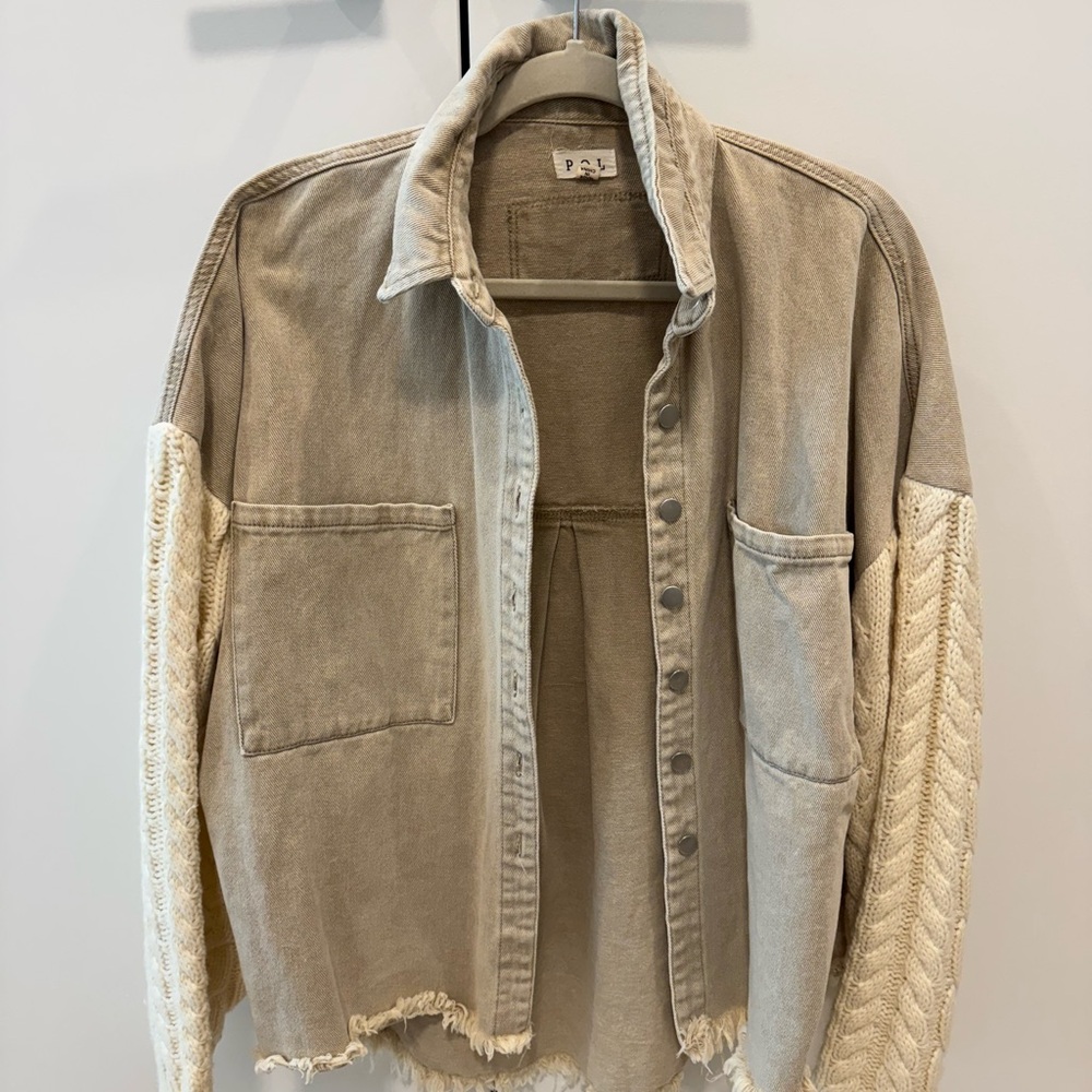 POL Beige and Cream Textured Jacket